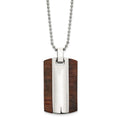 Stainless Steel Polished with Wood Dog Tag 24in Necklace