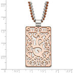 Stainless Steel & Brown IP-plated Swirl Rectangle Design Necklace