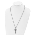 Chisel Stainless Steel Brushed and Polished with Black Rubber Cross Pendant on a 24 inch Ball Chain Necklace