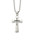 Chisel Stainless Steel Brushed and Polished with Black Rubber Cross Pendant on a 24 inch Ball Chain Necklace