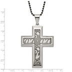 Stainless Steel Black-plated Fancy CZ Latin Cross Necklace