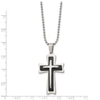 Chisel Stainless Steel Polished with Black Acrylic Cross Pendant on a 24 inch Ball Chain Necklace