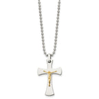 Chisel Stainless Steel Polished with 14k Gold Accent Crucifix Pendant on a 22 inch Ball Chain Necklace