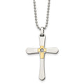 Chisel Stainless Steel Polished with 14k Gold Accent 1/2pt Diamond Cross Pendant on a 22 inch Ball Chain Necklace