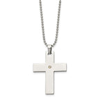 Chisel Stainless Steel Polished with 14k Gold Accent .02 carat Diamond Cross Pendant on a 22 inch Ball Chain Necklace