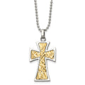 Chisel Stainless Steel Polished with 14k Gold Accent Cross Pendant on a 22 inch Ball Chain Necklace