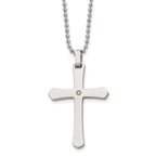Chisel Stainless Steel Polished with 14k Gold Accent .02 carat Diamond Cross Pendant on a 22 inch Ball Chain Necklace