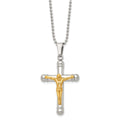 Chisel Stainless Steel Polished Yellow IP-plated Crucifix Pendant on a 22 inch Ball Chain Necklace
