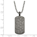 Stainless Steel Black PVD-plated CZ Believe Live Dream Dogtag Necklace
