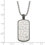 Stainless Steel Black PVD-plated CZ Live Dream Believe Dogtag Necklace