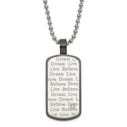Stainless Steel Black PVD-plated CZ Live Dream Believe Dogtag Necklace