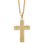 Chisel Stainless Steel Polished Yellow IP-plated with CZ Cross Pendant on a 22 inch Cable Chain Necklace