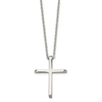 Chisel Stainless Steel Polished with CZ Ends Cross Pendant on a 22 inch Cable Chain Necklace