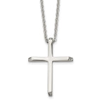 Chisel Stainless Steel Polished with CZ Ends Cross Pendant on a 22 inch Cable Chain Necklace