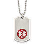 Chisel Stainless Steel Brushed and Polished with Red Enamel Medical ID Dog Tag on a 22 inch Ball Chain Necklace