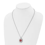 Chisel Stainless Steel Polished with Red Enamel Oval Medical ID Pendant on a 24 inch Ball Chain Necklace