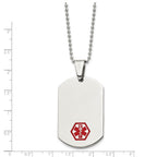 Chisel Stainless Steel Polished with Red Enamel Medical ID Dog Tag on a 24 inch Ball Chain Necklace
