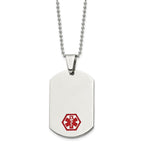 Chisel Stainless Steel Polished with Red Enamel Medical ID Dog Tag on a 24 inch Ball Chain Necklace