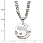 Stainless Steel Polished CZ & Mother of Pearl Circle Necklace