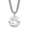 Stainless Steel Polished CZ & Mother of Pearl Circle Necklace