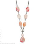 Stainless Steel Fancy Pink Quartz & Agate w/ 2 in ext. Drop Necklace