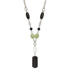Stainless Steel Prehnite, Crystal & Black Agate w/1.5in ext Drop Necklace