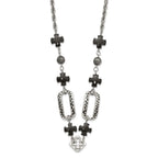 Stainless Steel Polished/Antiqued Black Agate & Resin w/ 2in ext. Necklace