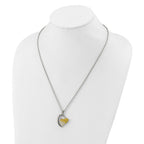 Stainless Steel Polished Yellow & White Crystal Heart Necklace