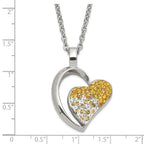Stainless Steel Polished Yellow & White Crystal Heart Necklace