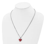 Chisel Stainless Steel Polished with Red Crystal Heart Pendant on a 22 inch Cable Chain Necklace