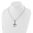 Stainless Steel CZ Teardrops & Heart w/ 1in ext Necklace