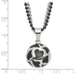 Stainless Steel Black Enamel Hearts 24in Necklace