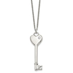 Chisel Stainless Steel Polished with CZ Heart Key Pendant on a 20 inch Cable Chain Necklace