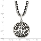 Stainless Steel Black Rubber Fancy Circles 22in Necklace