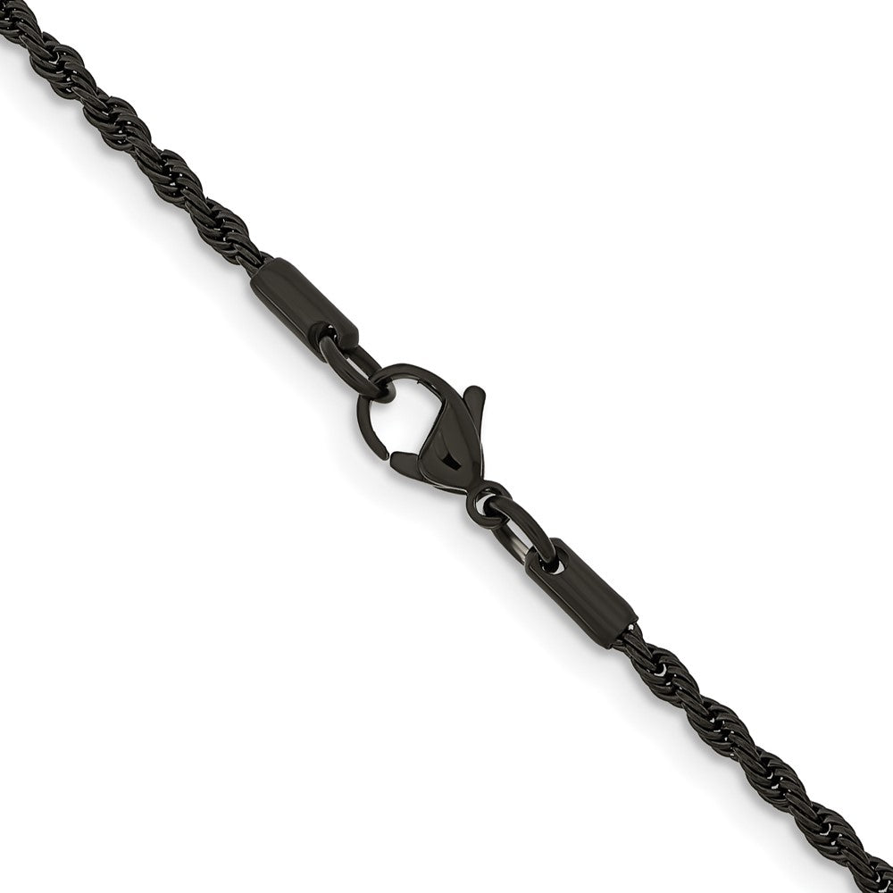 Chisel Stainless Steel Polished Black IP-plated 2.4mm Rope Chain