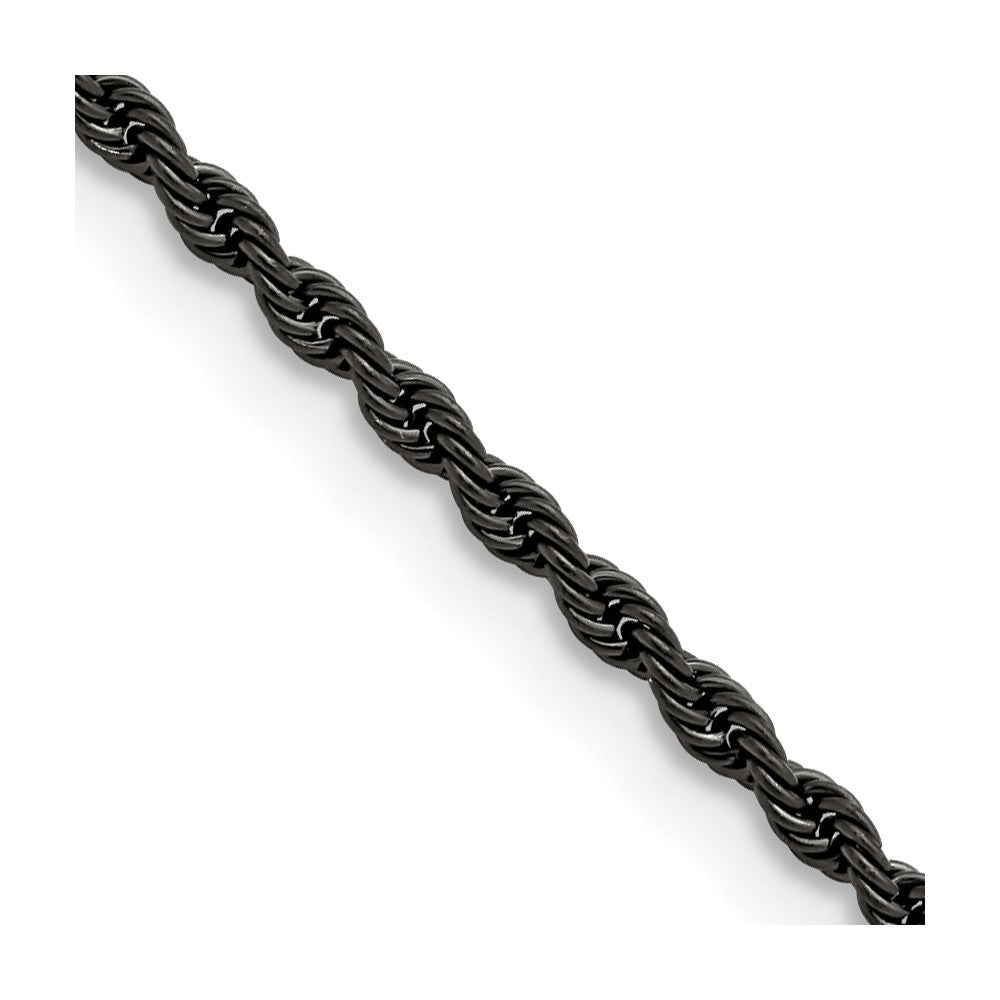 Chisel Stainless Steel Polished Black IP-plated 2.4mm Rope Chain