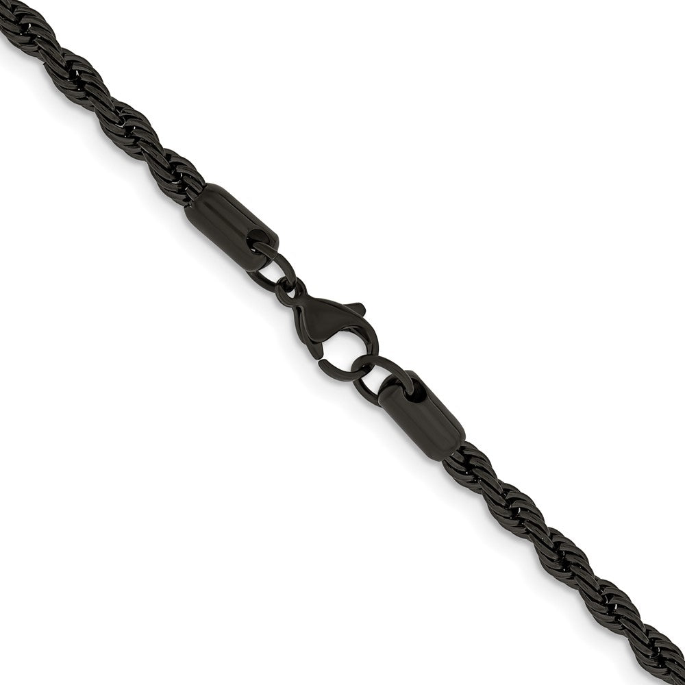 Chisel Stainless Steel Polished Black IP-plated 4mm Rope Chain