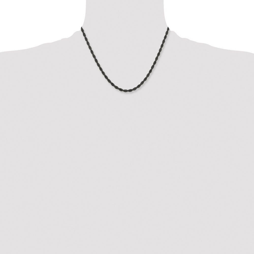 Chisel Stainless Steel Polished Black IP-plated 4mm Rope Chain