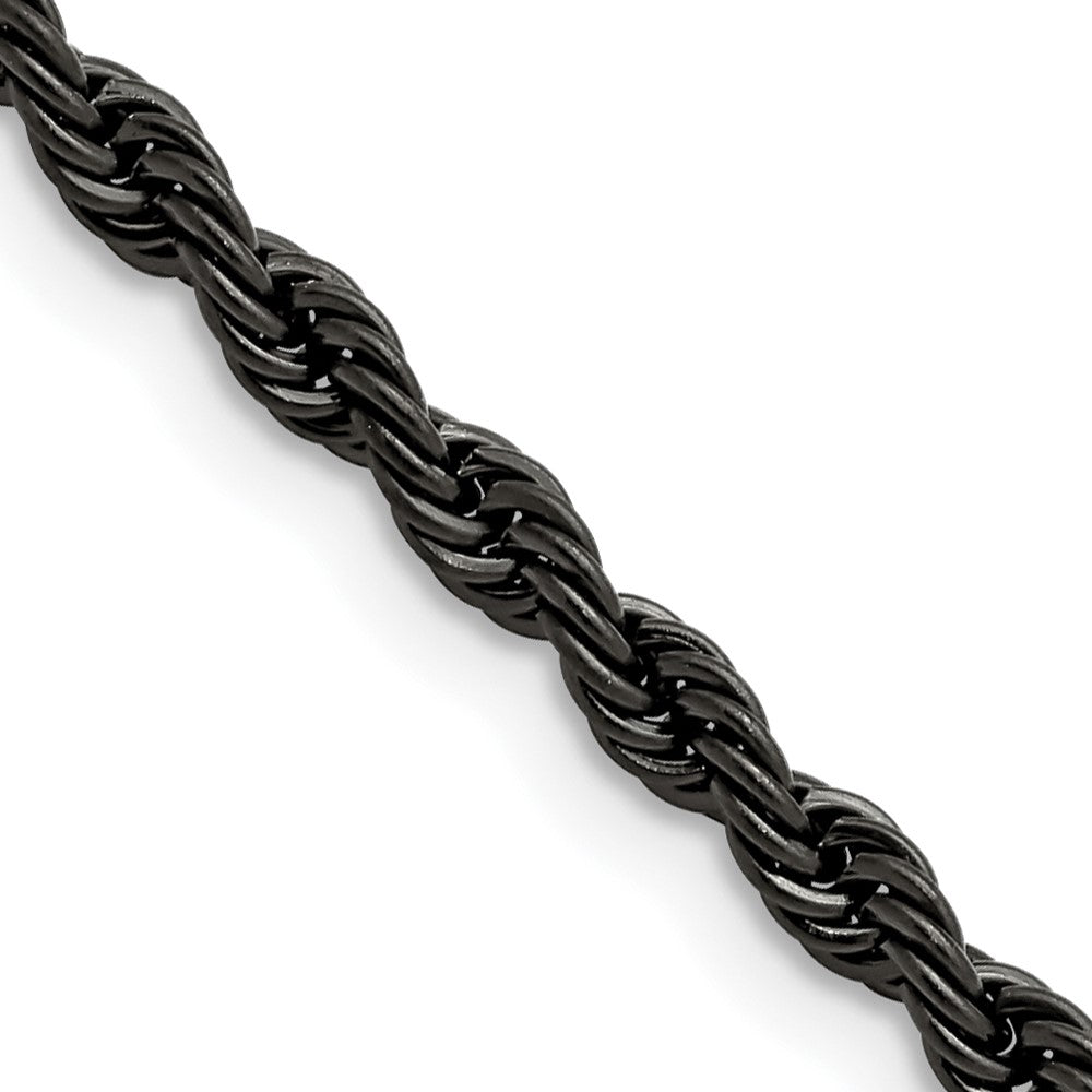 Chisel Stainless Steel Polished Black IP-plated 4mm Rope Chain