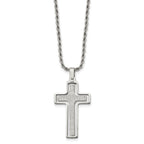 Chisel Stainless Steel Polished and Laser Cut Moveable Cross Pendant on a 22 inch Rope Chain Necklace