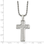 Chisel Stainless Steel Polished and Laser Cut Moveable Cross Pendant on a 22 inch Rope Chain Necklace