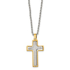 Chisel Stainless Steel Polished Laser Cut Center Yellow IP-plated Moveable Cross Pendant on 22 inch Rope Chain Necklace