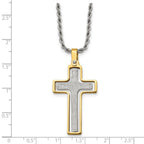 Chisel Stainless Steel Polished Laser Cut Center Yellow IP-plated Moveable Cross Pendant on 22 inch Rope Chain Necklace