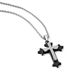 Stainless Steel Polished Black IP-plated Laser cut Cross 24in  Necklace