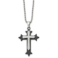 Stainless Steel Polished Black IP-plated Laser cut Cross 24in  Necklace