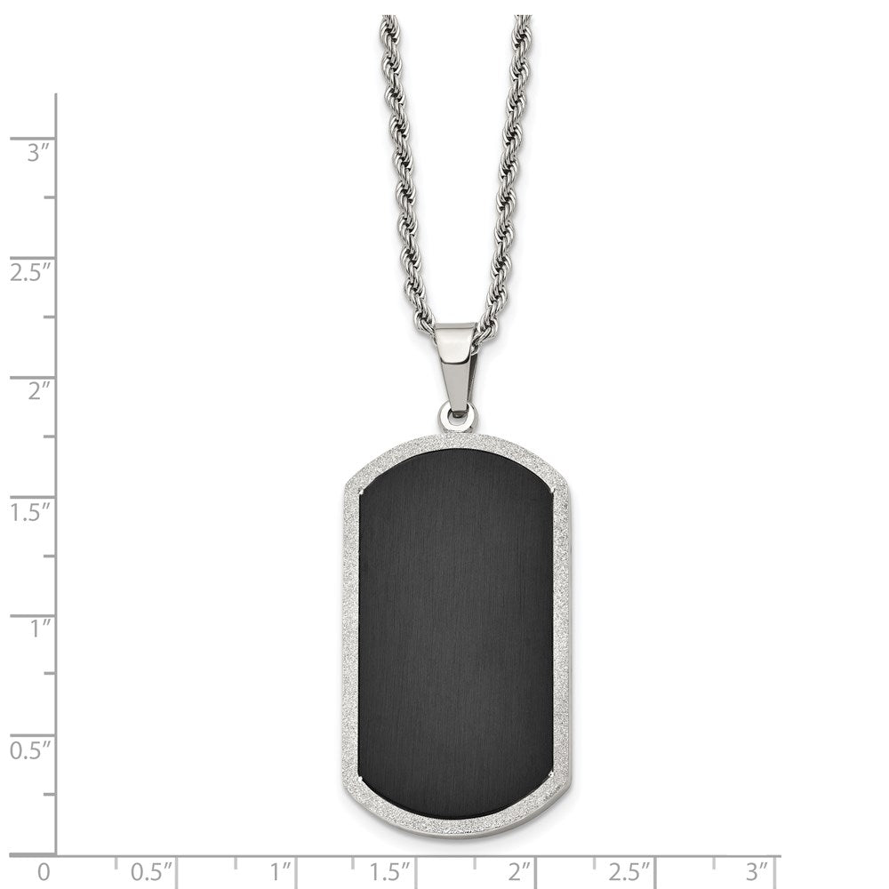 Chisel Stainless Steel Brushed Black-plated Laser Cut Edge Dog Tag on a 24 inch Rope Chain Necklace