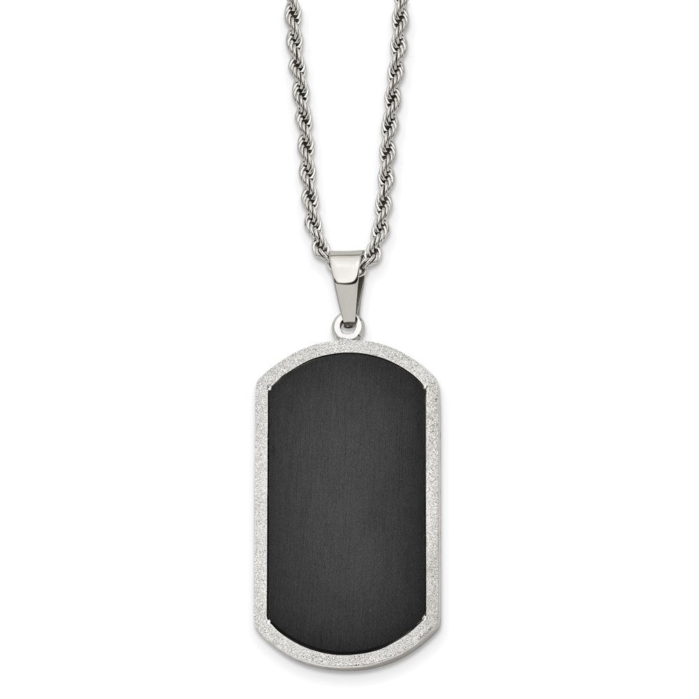 Chisel Stainless Steel Brushed Black-plated Laser Cut Edge Dog Tag on a 24 inch Rope Chain Necklace