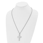 Chisel Stainless Steel Polished Laser Cut Edges Cross Pendant on a 24 inch Rope Chain Necklace