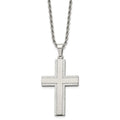 Chisel Stainless Steel Polished Laser Cut Edges Cross Pendant on a 24 inch Rope Chain Necklace
