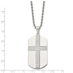 Chisel Stainless Steel Polished Laser Cut Cross Dog Tag on a 24 inch Rope Chain Necklace